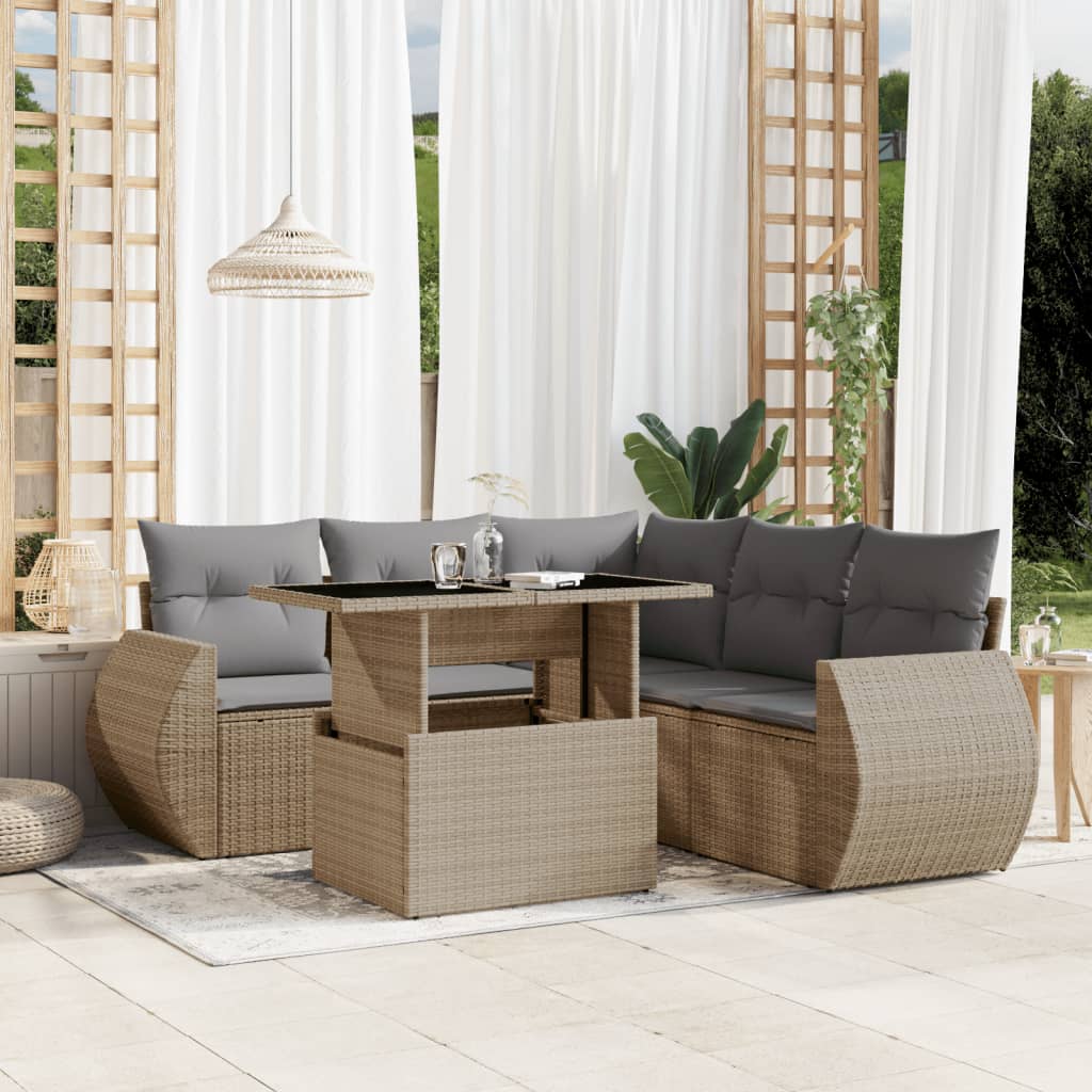 Set canapele de gradina cu perne, 6 piese, bej, poliratan — imaginea 2