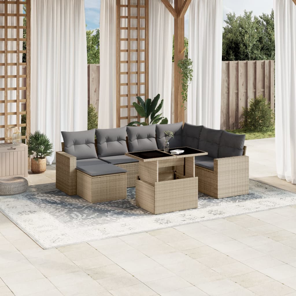 Set canapele de gradina, 8 piese, cu perne, bej, poliratan — imaginea 2