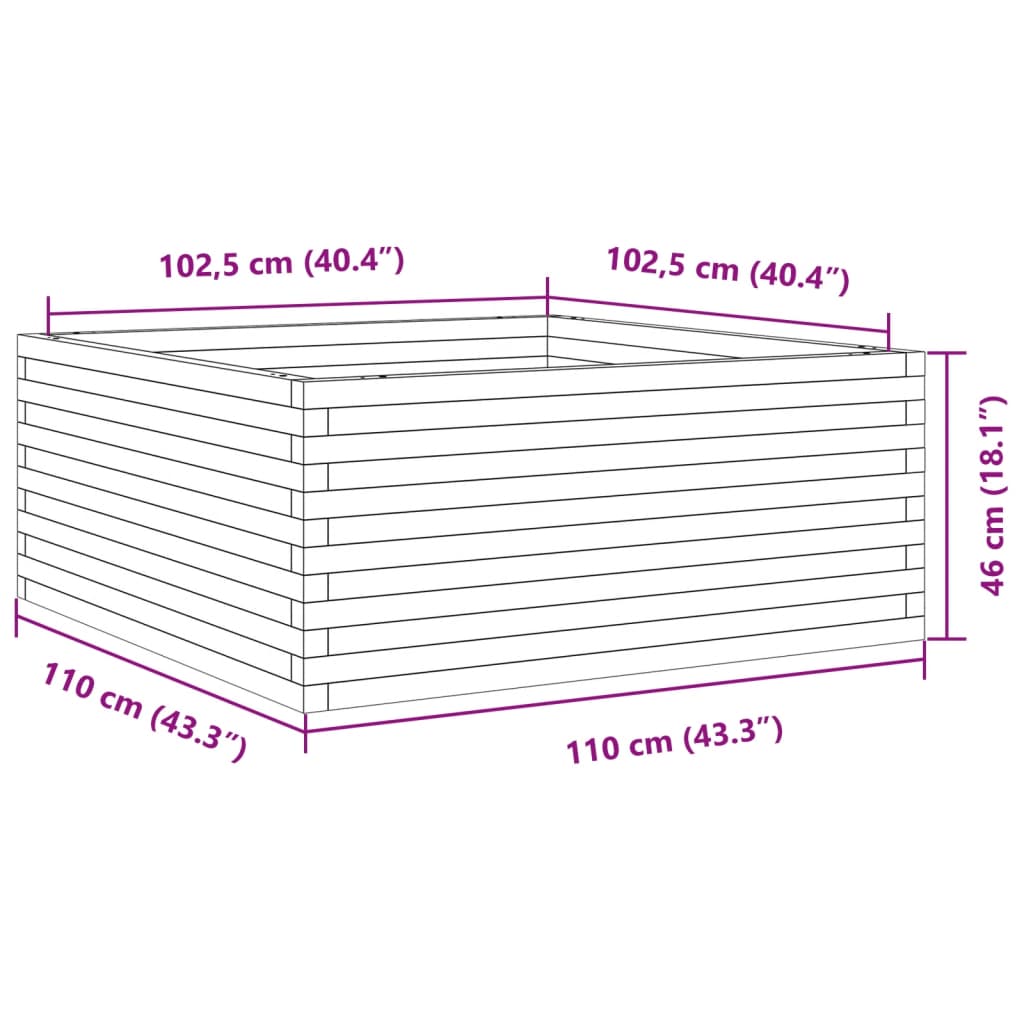 Jardiniera gradina, maro ceruit, 110x110x46 cm, lemn masiv pin — imaginea 10