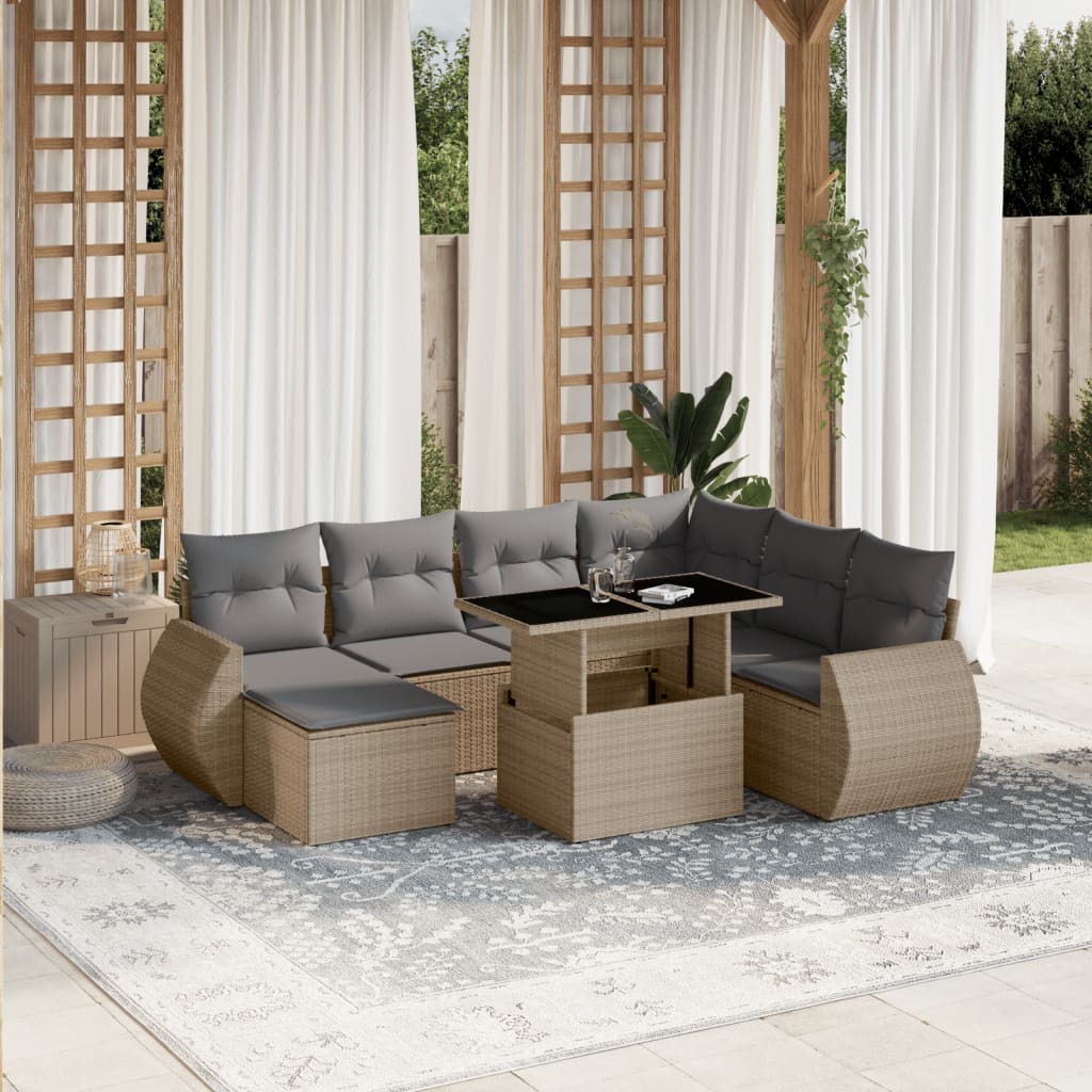 Set canapele de gradina, 8 piese, cu perne, bej, poliratan — imaginea 2