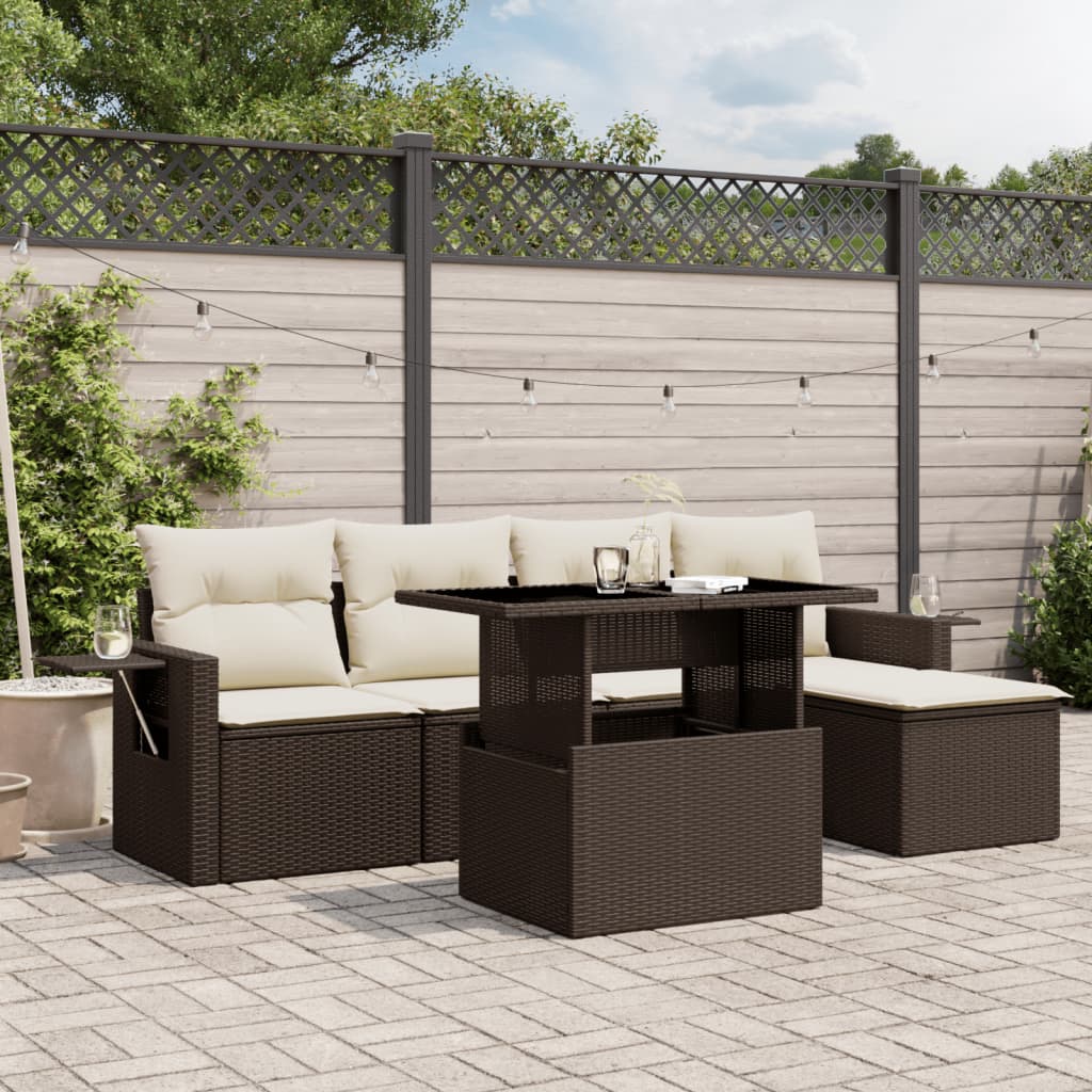 Set canapele de gradina cu perne, 6 piese, maro, poliratan — imaginea 2