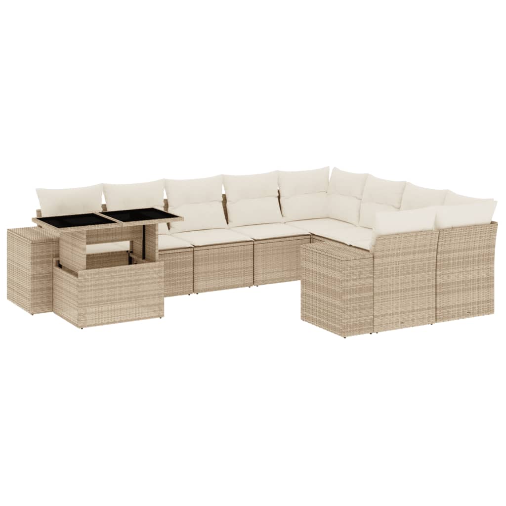 Set canapele de gradina cu perne, 10 piese, bej, poliratan