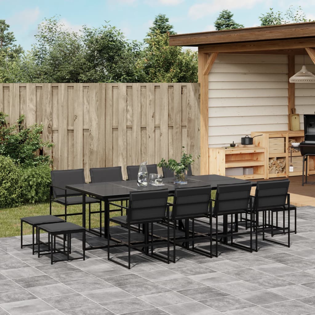 Set mobilier de gradina, 13 piese, cu perne, negru, textilena — imaginea 2