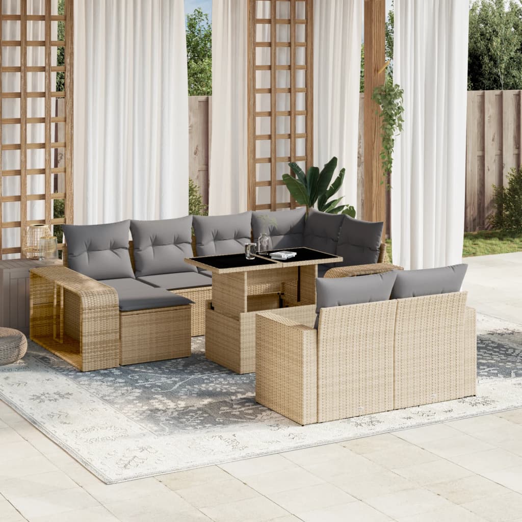 Set canapele de gradina cu perne, 11 piese, bej, poliratan — imaginea 2