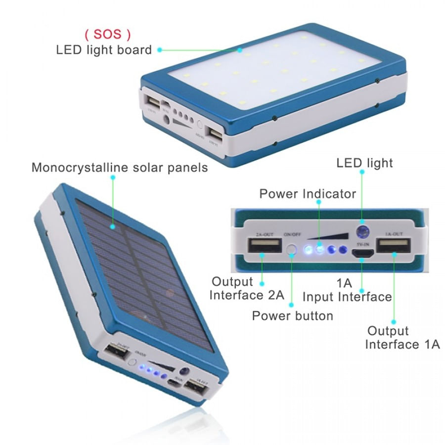 Baterie externa - Power Bank MRG P-187, 20000mAh, Incarcare Solara, Lanterna 20 LED - 2 | YEO