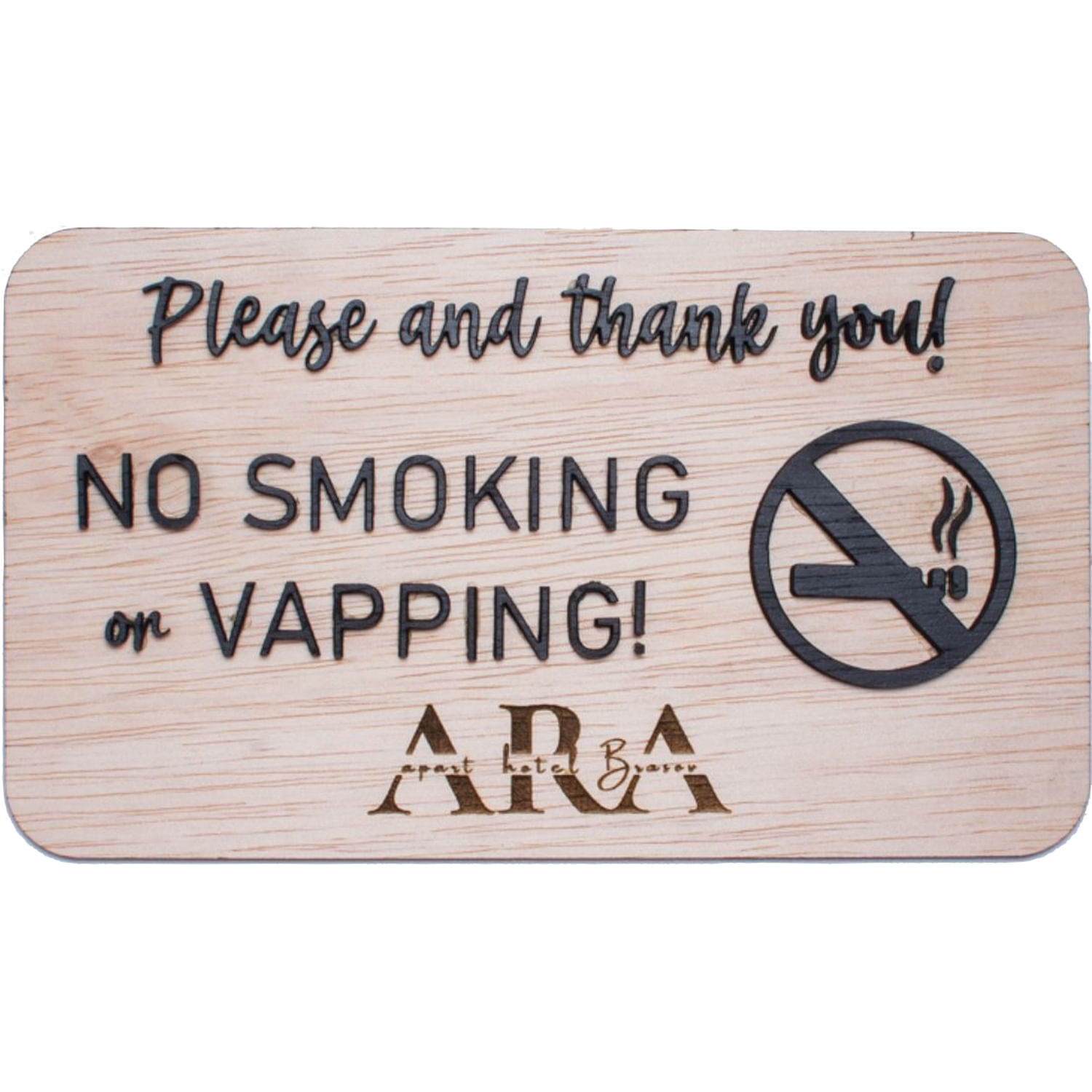 Indicator din lemn HH1562 No Smoking No Vaping Personalizat 20x12 cm