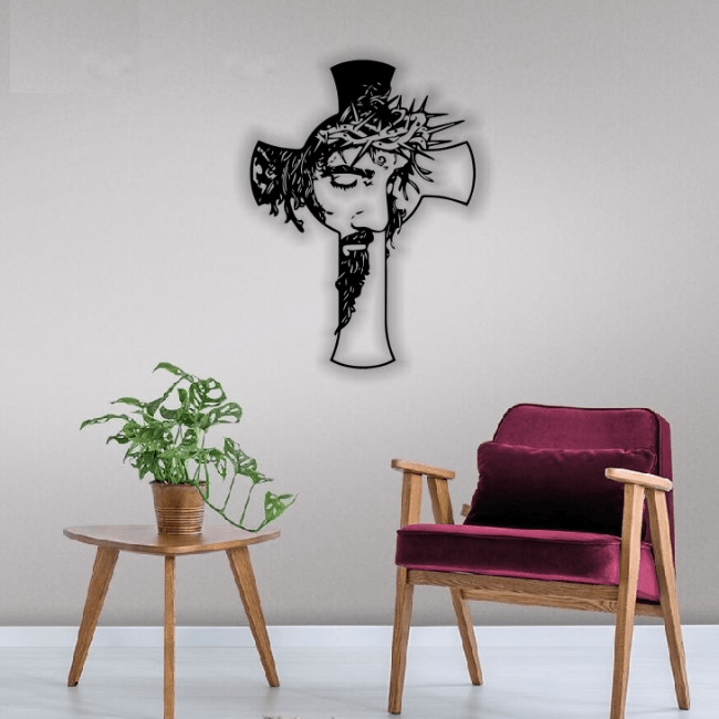 Decor perete Personalizabil Cruce cu Iisus HHH227 din lemn - 28 L x 38 H (cm) - imagine 3