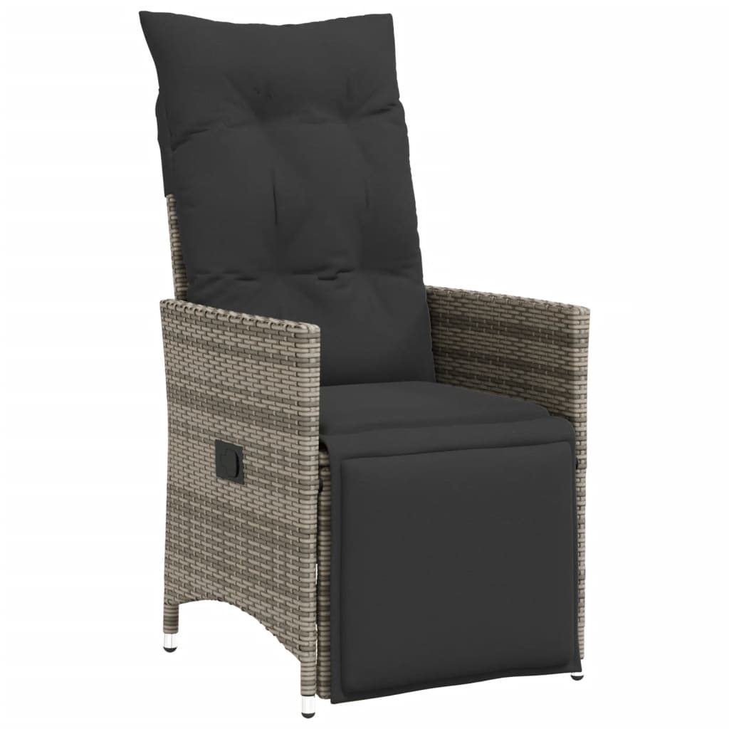 Set bistro de gradina cu perne, 9 piese, gri, poliratan — imaginea 3