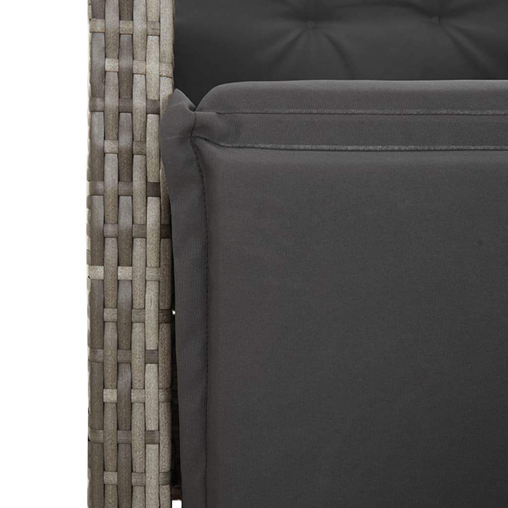 Set bistro de gradina cu perne, 9 piese, gri, poliratan — imaginea 5