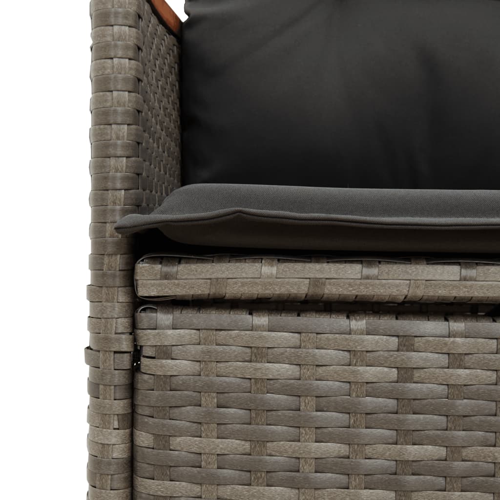 Set bistro de gradina cu perne, 9 piese, gri, poliratan — imaginea 5