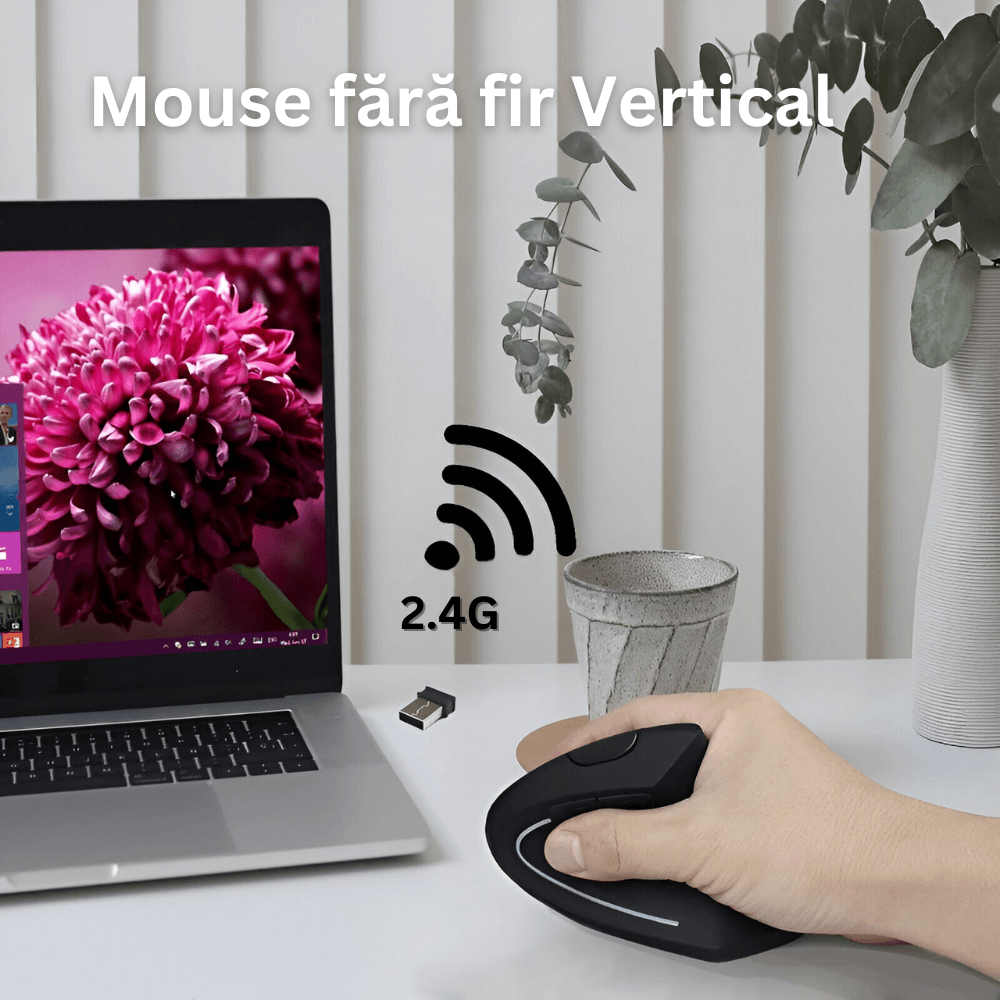 Mouse Wireless Vertical, Ergonomic, Receptor USB Nano, 2.4 GHZ, 6 Butoane, Reglabil 800/1000/1200DPI, Senzor Optic - 4 | YEO