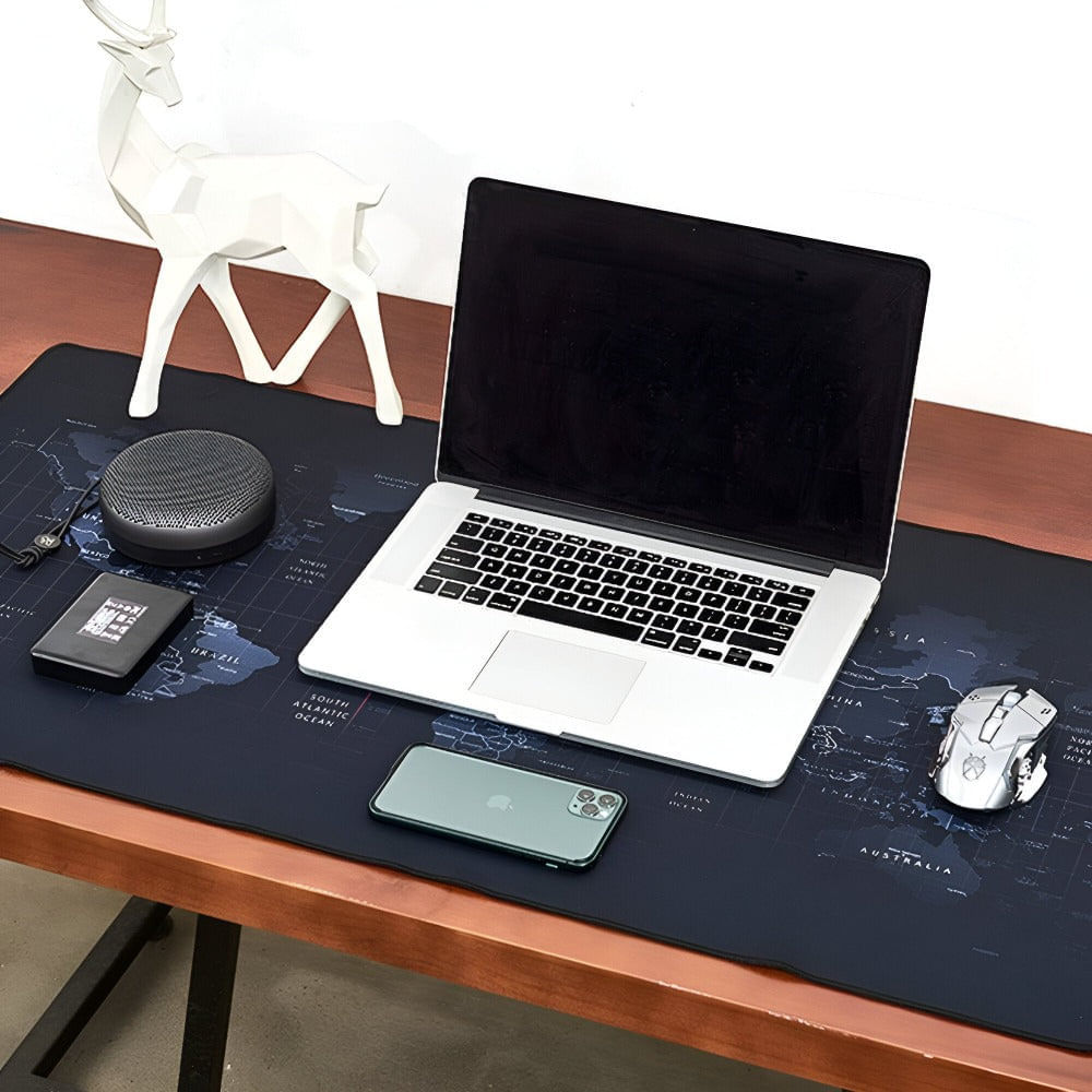 Mousepad Mare Cauciucat pentru Gaming, Birou, Office, Antiderapant, Cusaturi Anti-Rupere, model Harta Lumii, 90 x 40cm