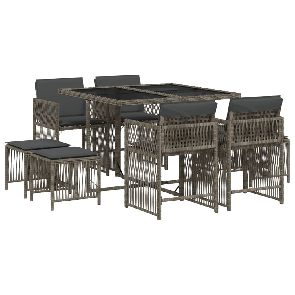 Set mobilier gradina cu perne, 9 piese, gri, poliratan