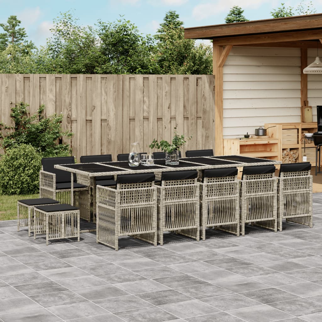 Set mobilier de gradina cu perne 15 piese gri deschis poliratan — imaginea 2