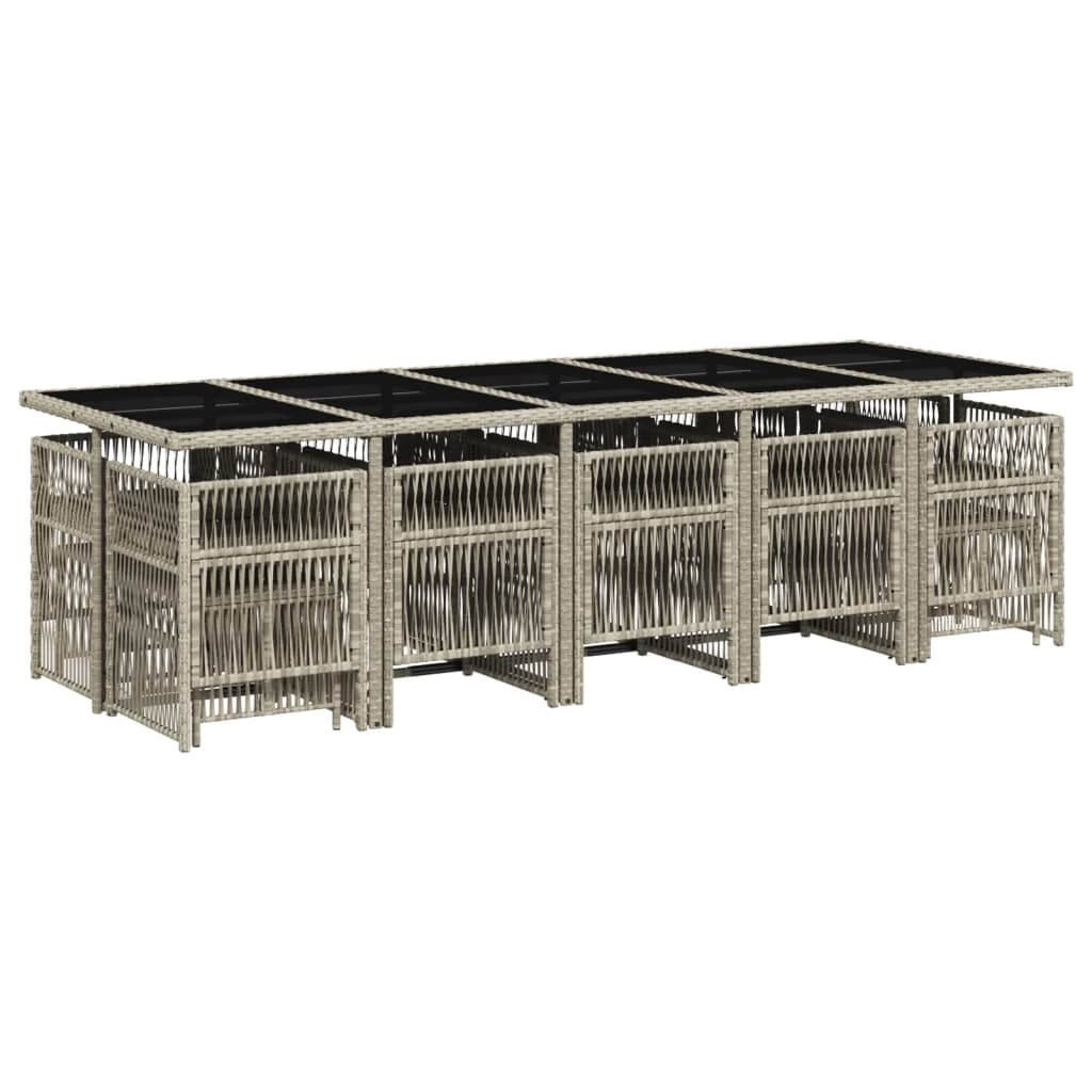 Set mobilier de gradina cu perne 15 piese gri deschis poliratan — imaginea 3
