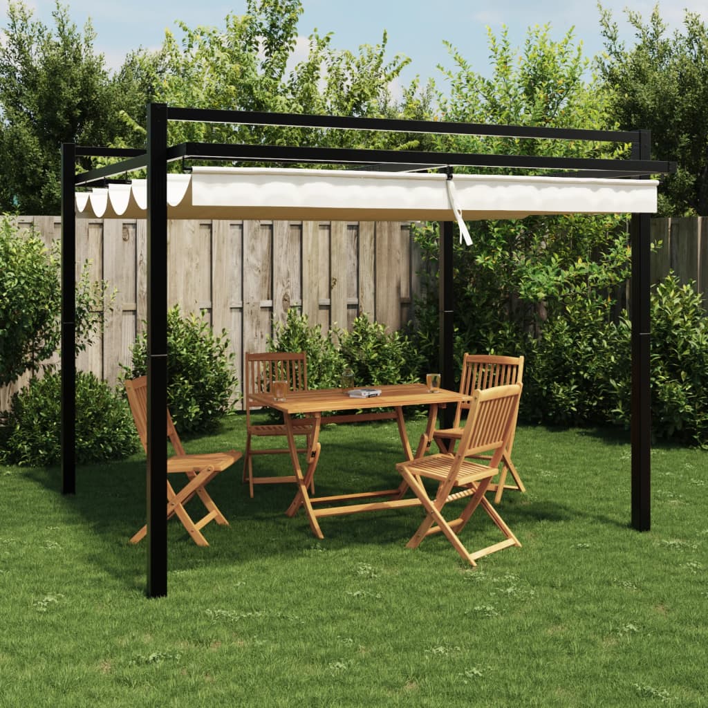 Foisor de gradina acoperis retractabil crem 3x3 m aluminiu — imaginea 2