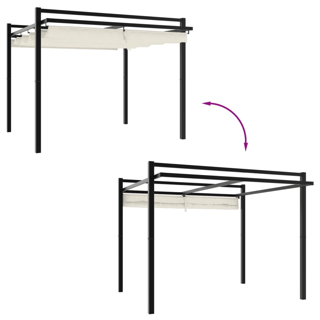 Foisor de gradina acoperis retractabil crem 3x3 m aluminiu — imaginea 3