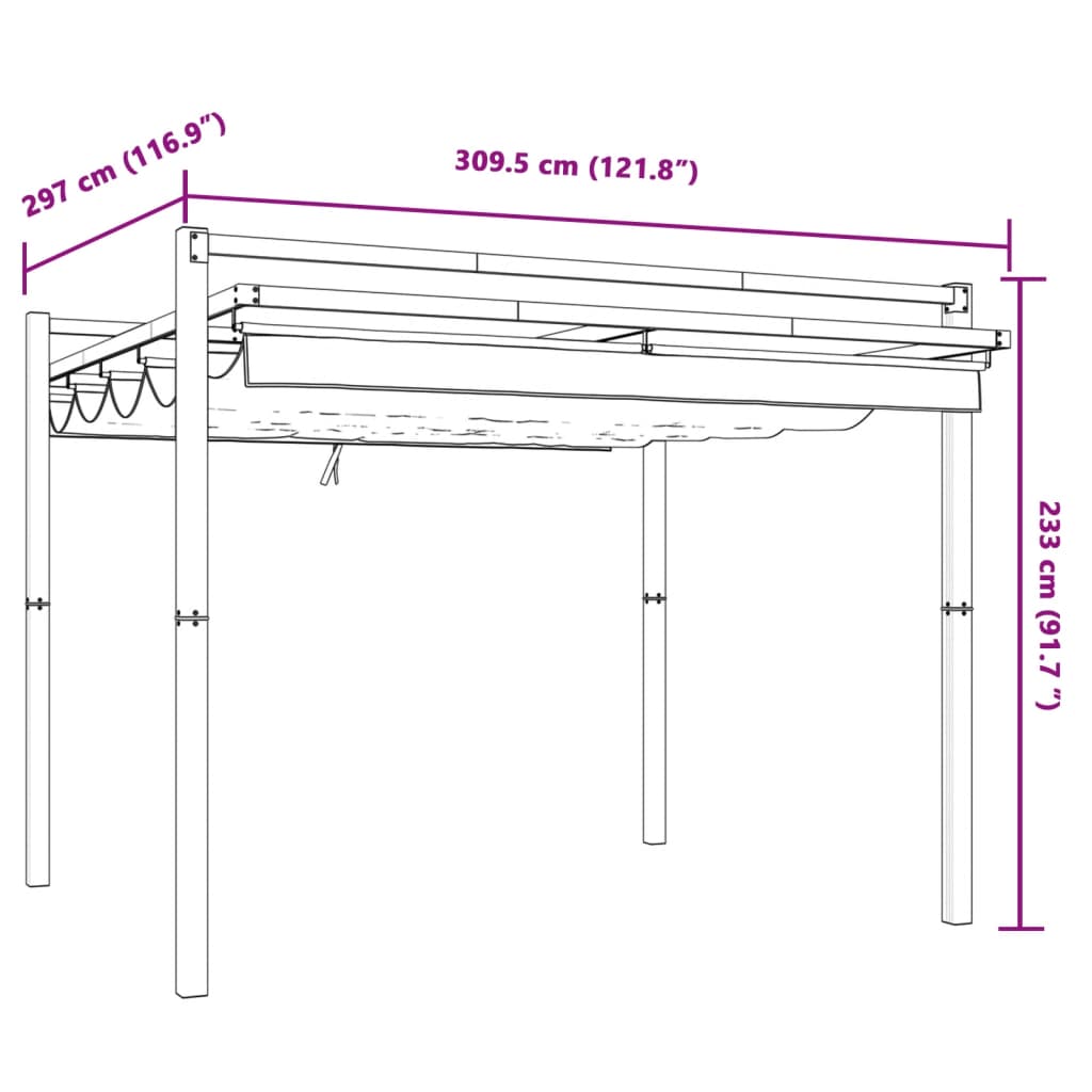 Foisor de gradina acoperis retractabil crem 3x3 m aluminiu — imaginea 9