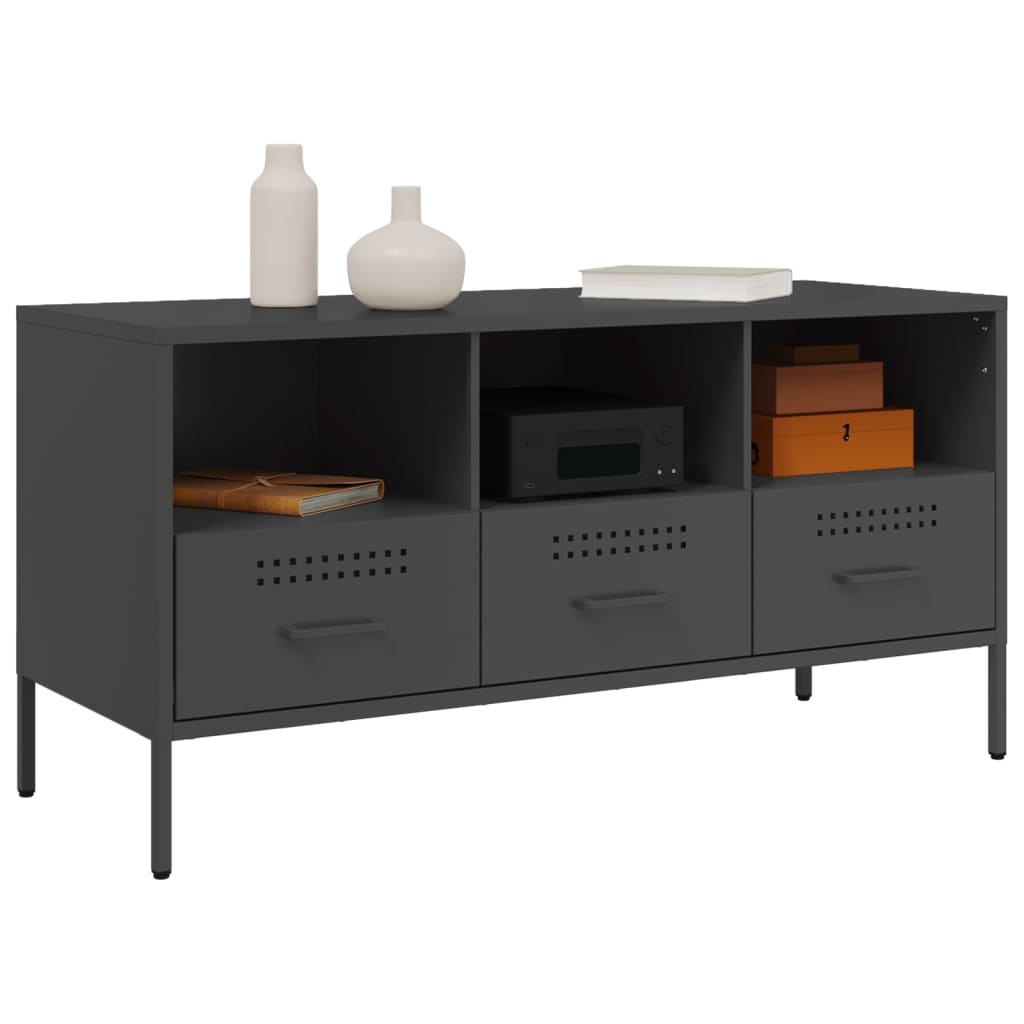 Dulap TV, negru, 100,5x39x50,5 cm, otel laminat la rece — imaginea 4