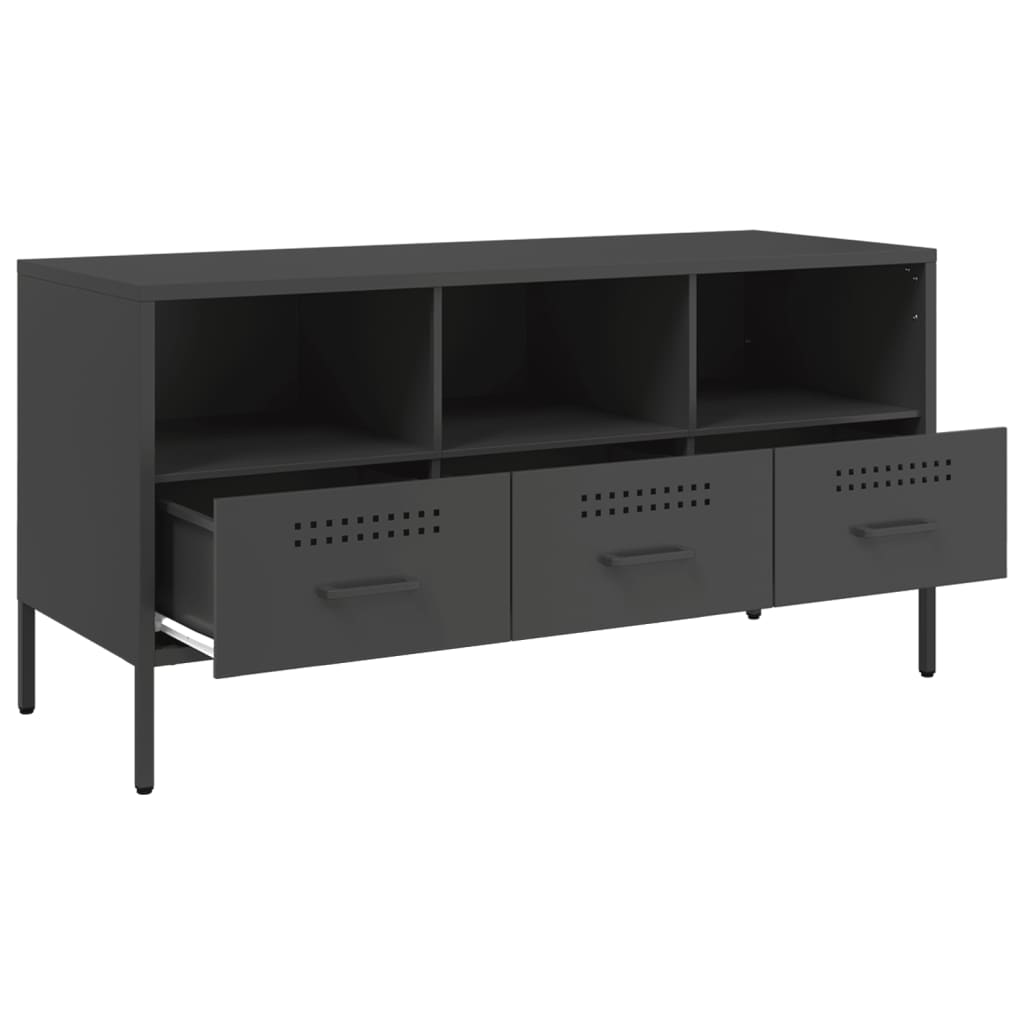 Dulap TV, negru, 100,5x39x50,5 cm, otel laminat la rece — imaginea 9