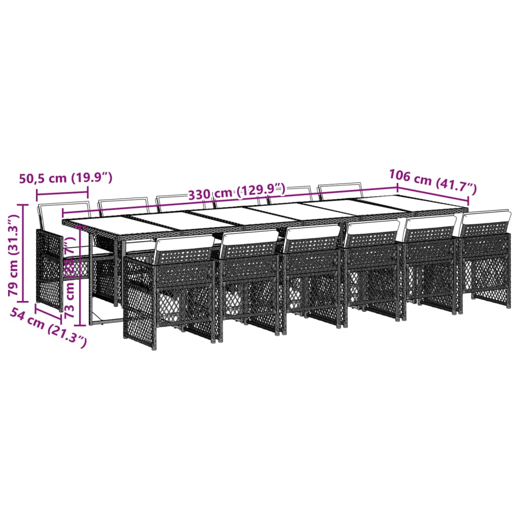 Set mobilier de gradina cu perne 13 piese gri deschis poliratan — imaginea 9