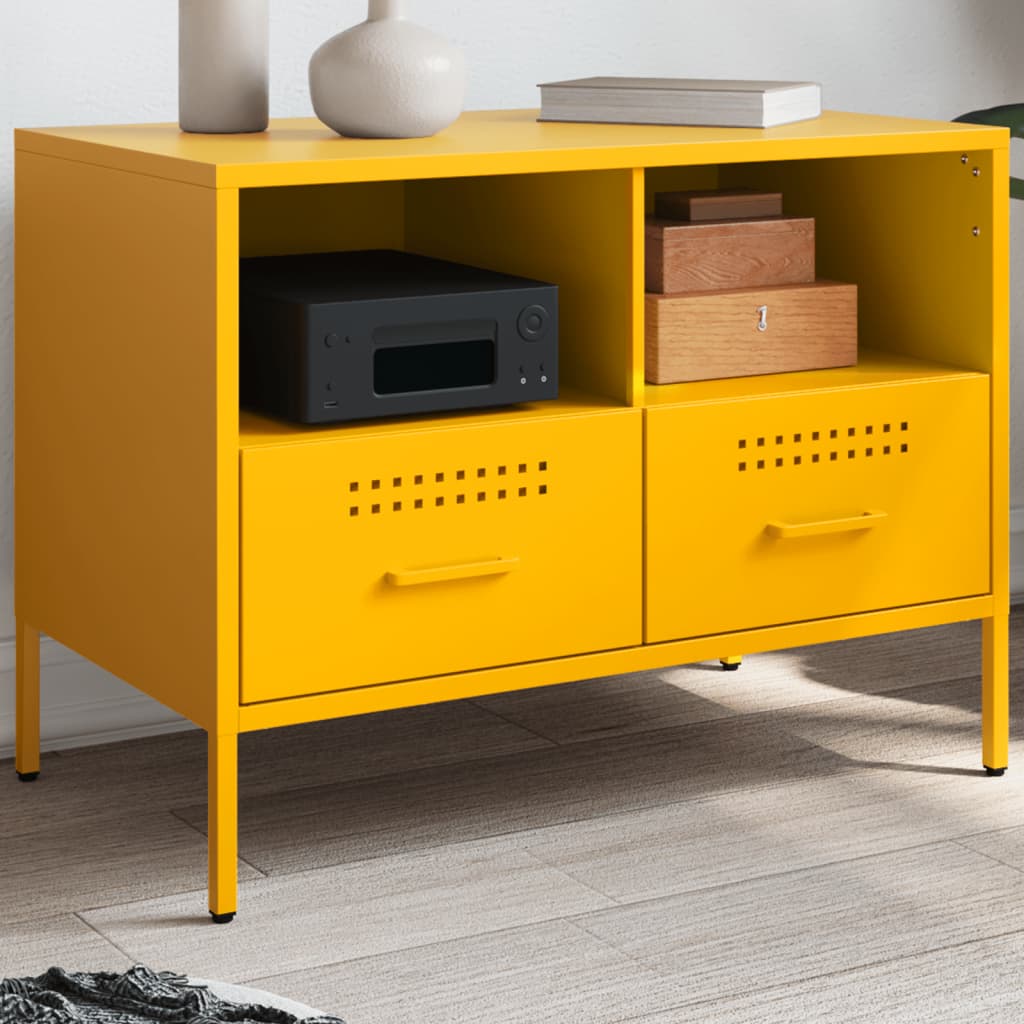 Dulap TV, galben mustar, 68x39x50,5 cm, otel laminat la rece — imaginea 2