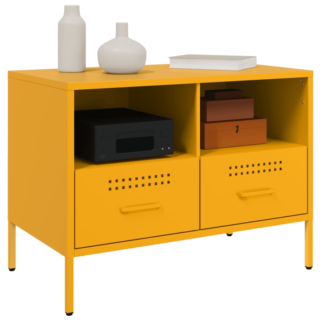 Dulap TV, galben mustar, 68x39x50,5 cm, otel laminat la rece — imaginea 4