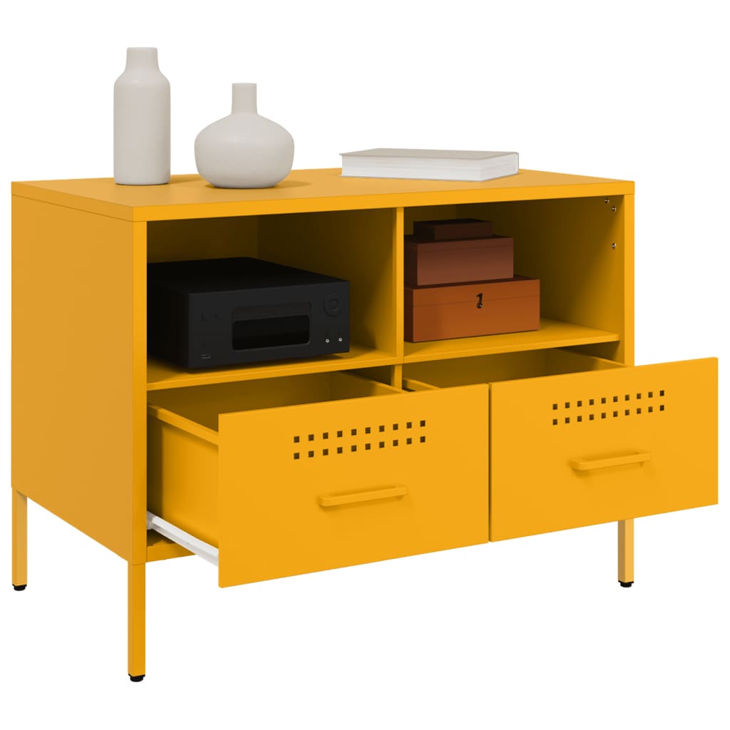 Dulap TV, galben mustar, 68x39x50,5 cm, otel laminat la rece — imaginea 5