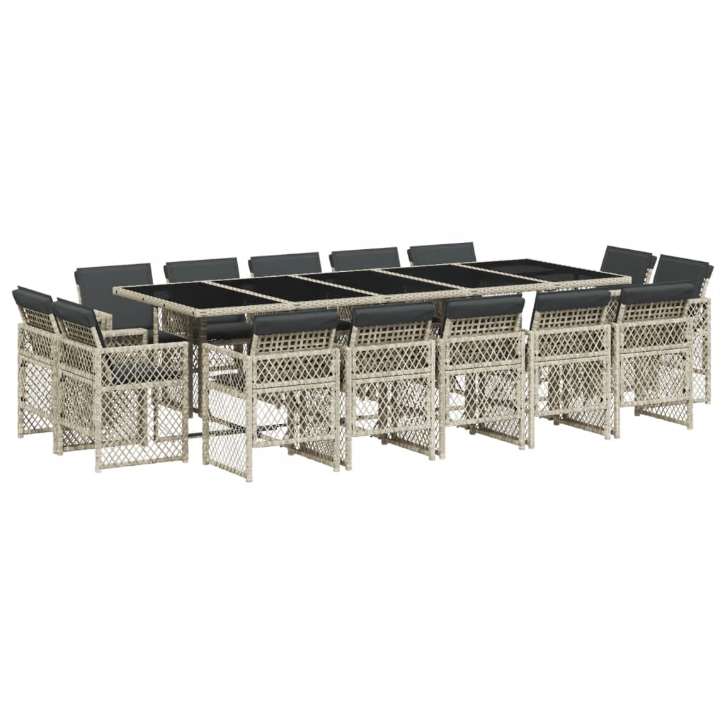 Set mobilier de gradina cu perne 15 piese gri deschis poliratan