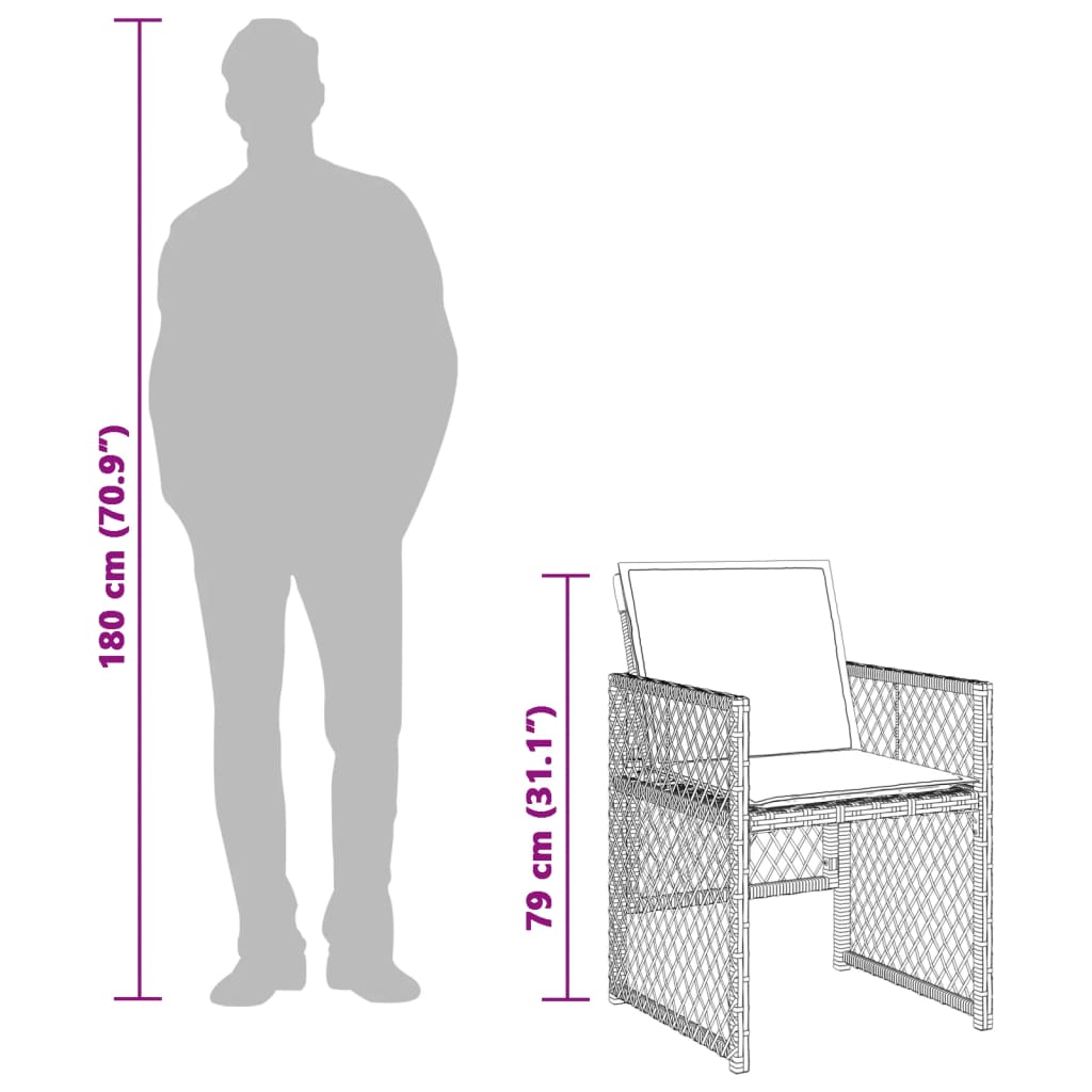 Set mobilier de gradina cu perne 15 piese gri deschis poliratan — imaginea 9
