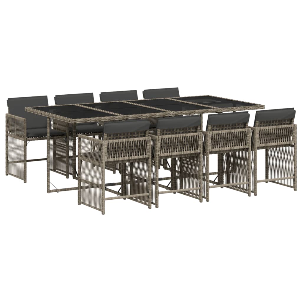 Set mobilier gradina cu perne, 9 piese, gri, poliratan
