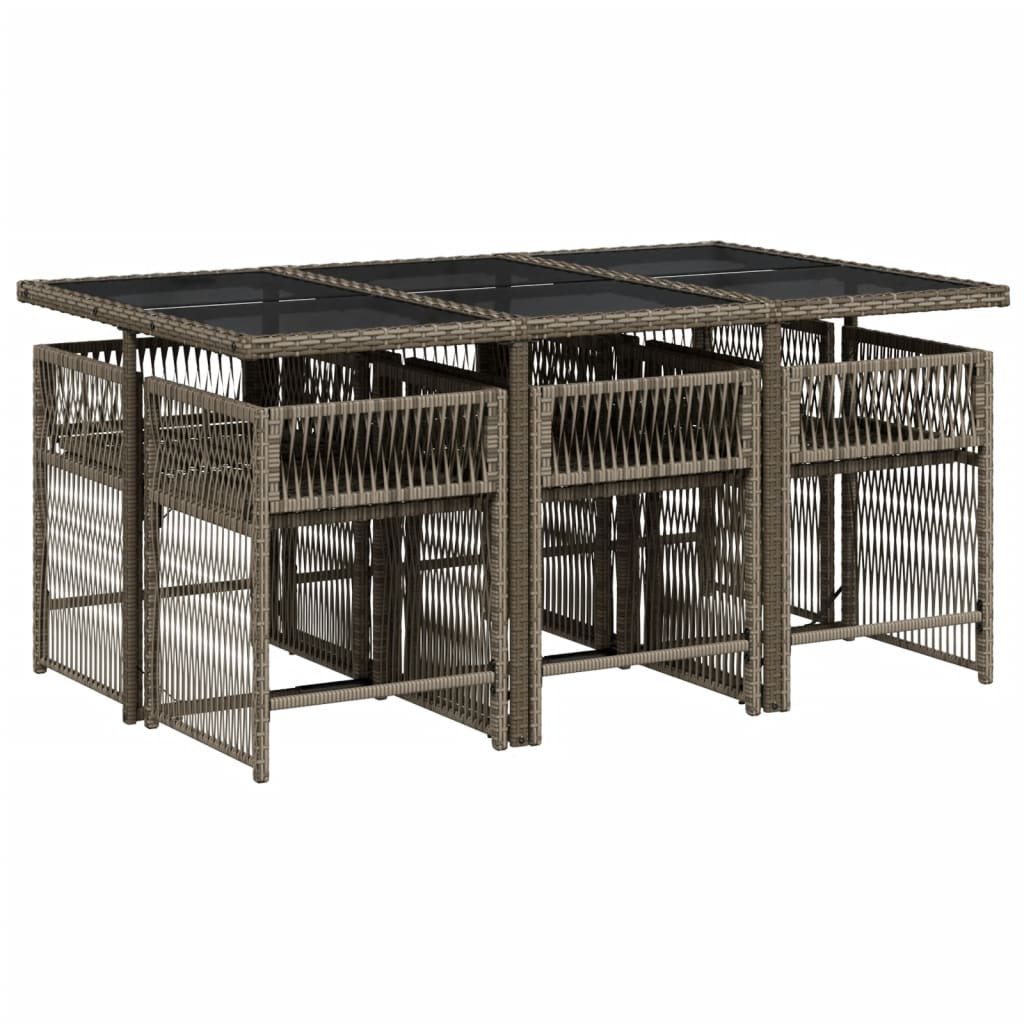 Set mobilier de gradina cu perne, 7 piese, gri, poliratan — imaginea 3