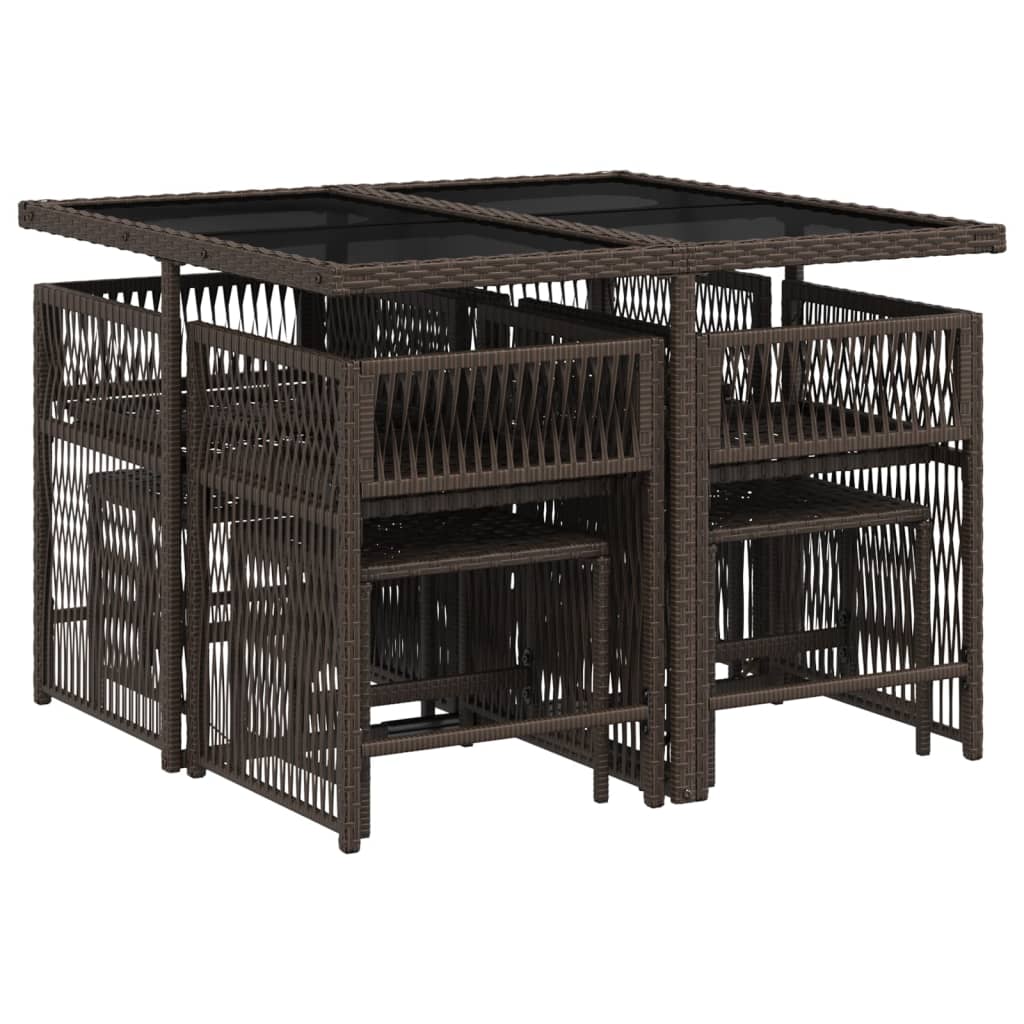 Set mobilier de gradina cu perne, 9 piese, maro, poliratan — imaginea 3