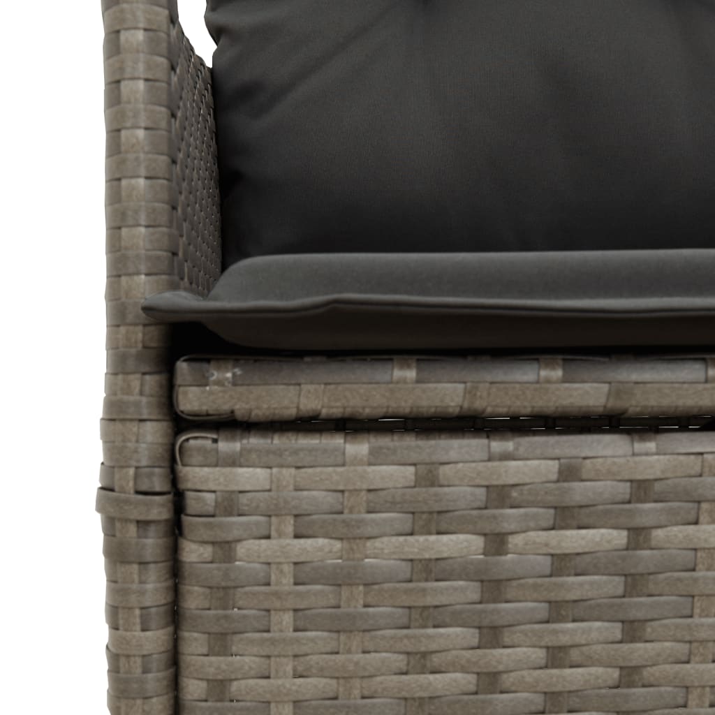 Set bistro de gradina cu perne, 9 piese, gri, poliratan — imaginea 5