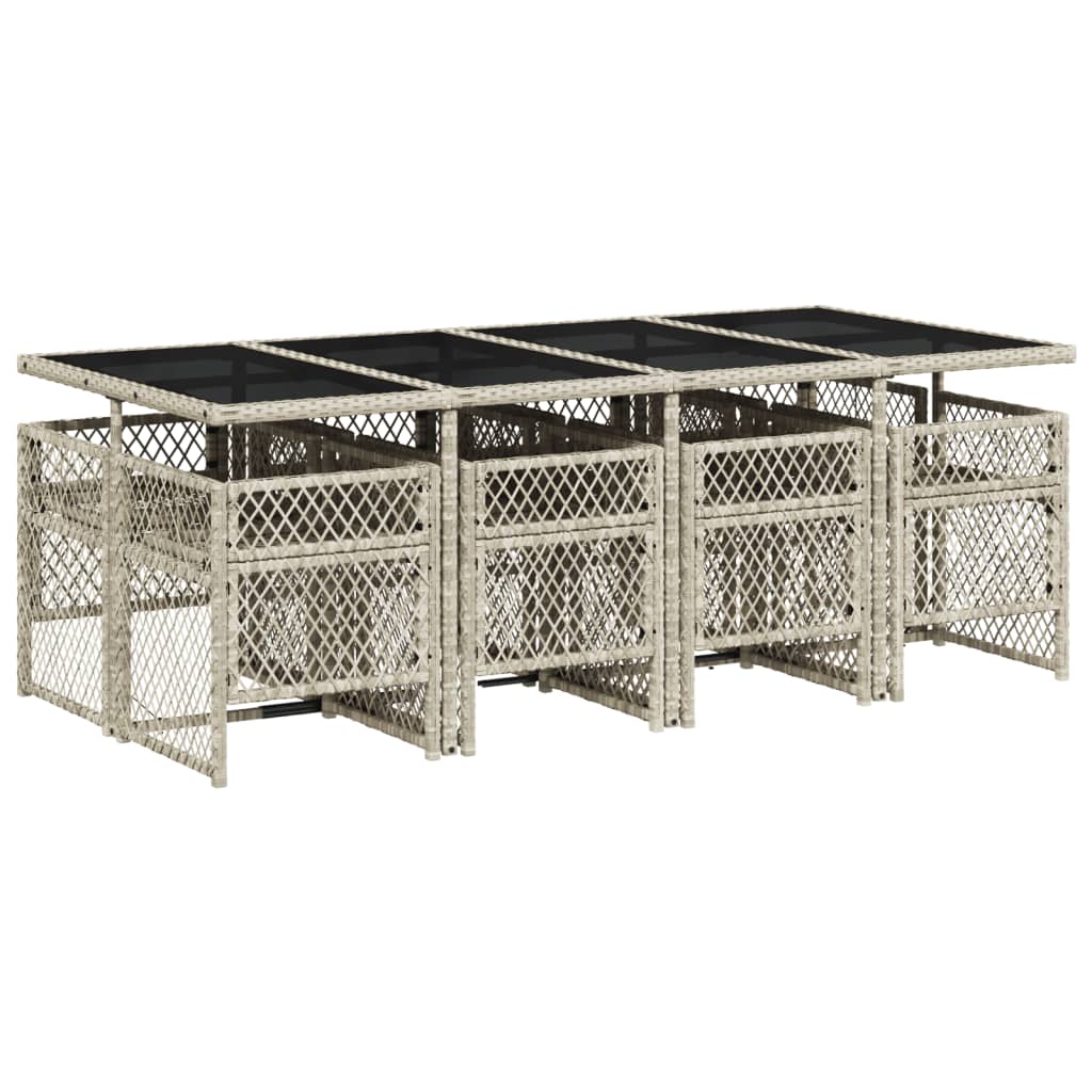 Set mobilier gradina cu perne, 9 piese, gri deschis, poliratan — imaginea 5