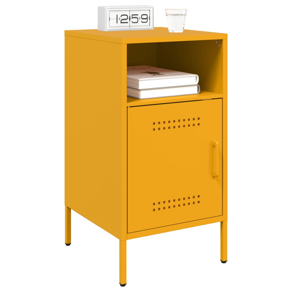 Noptiere 2 buc. galben mustar 36x39x68 cm otel laminat la rece — imaginea 3