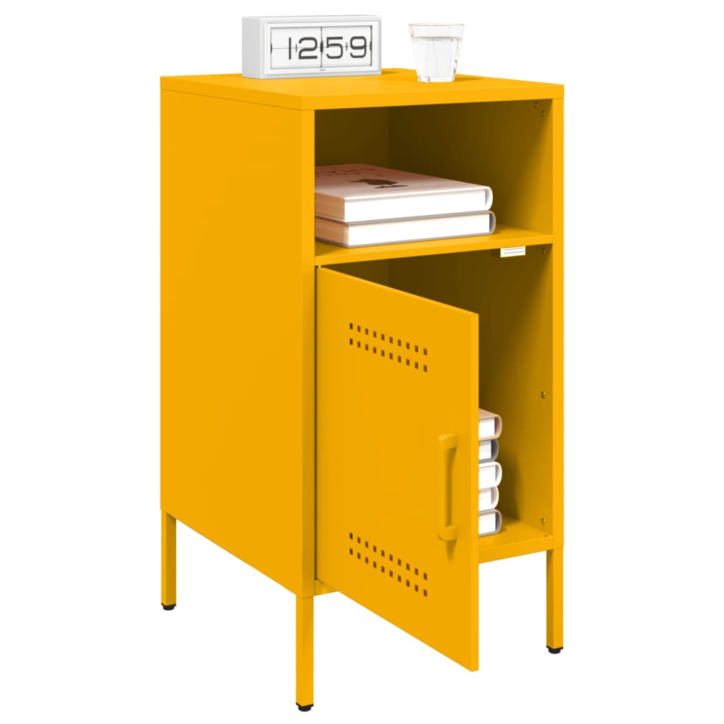 Noptiere 2 buc. galben mustar 36x39x68 cm otel laminat la rece — imaginea 4
