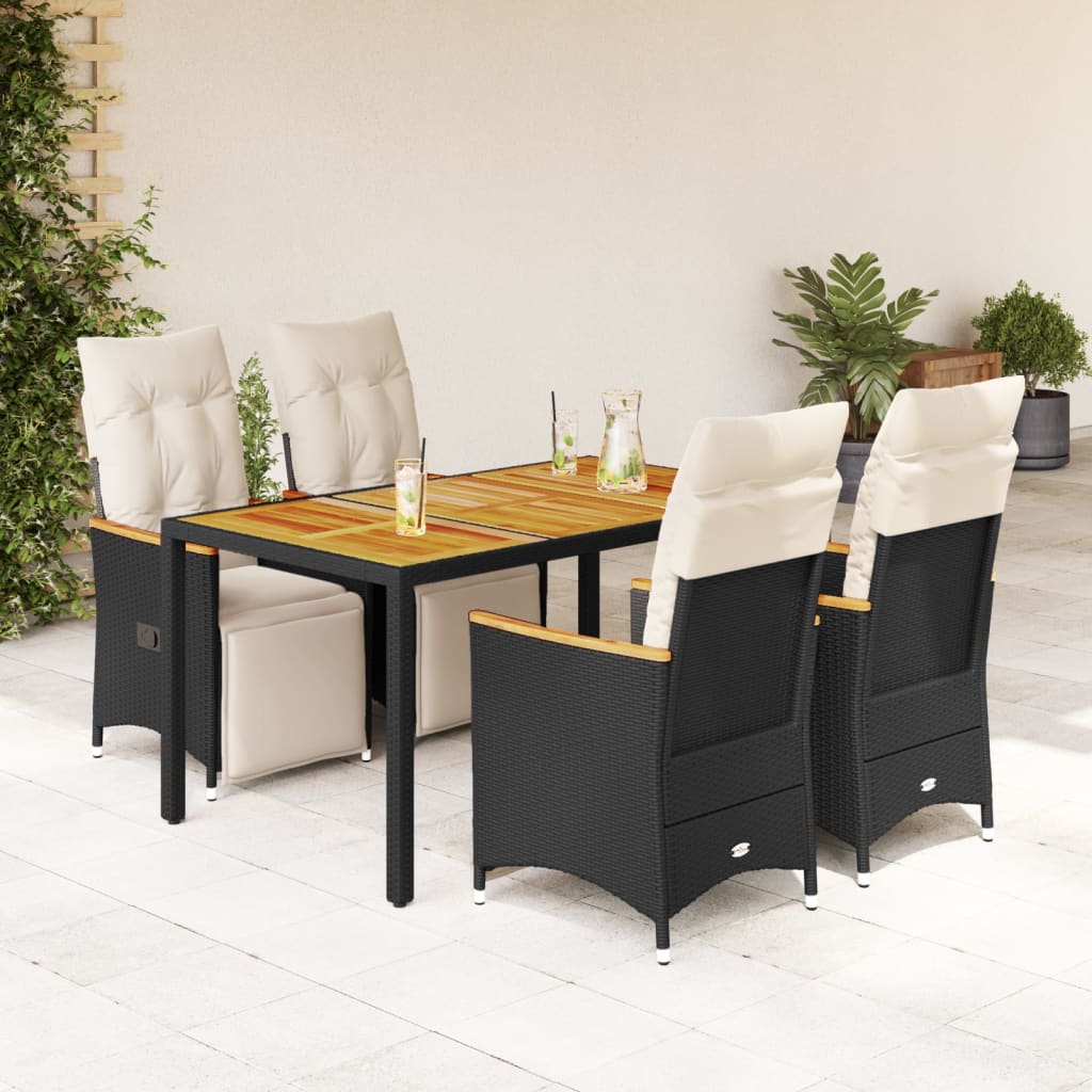 Set bistro de gradina cu perne, 5 piese, negru, poliratan — imaginea 2
