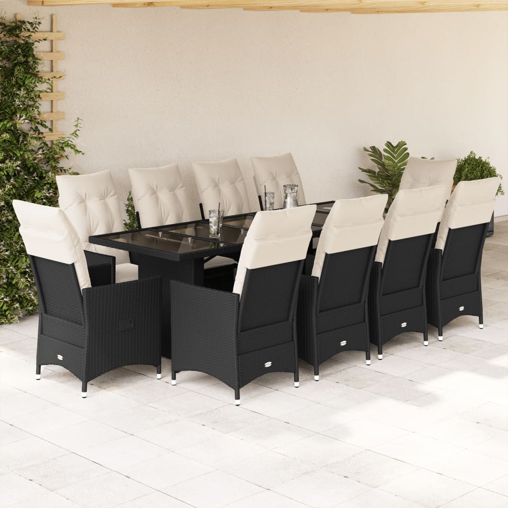 Set bistro de gradina, 11 piese, cu perne, negru, poliratan — imaginea 2