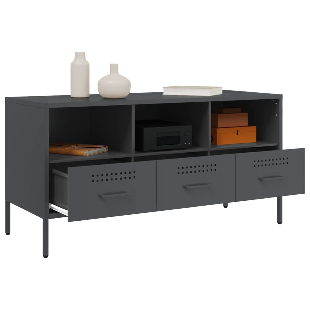 Dulap TV, antracit, 100,5x39x50,5 cm, otel laminat la rece — imaginea 5