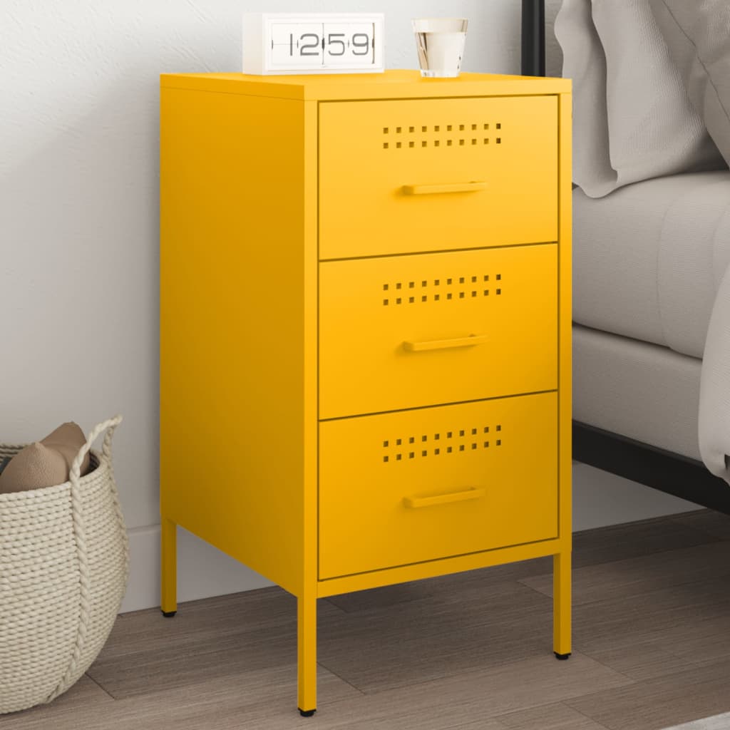 Noptiera, galben mustar, 36x39x68 cm, otel laminat la rece — imaginea 2