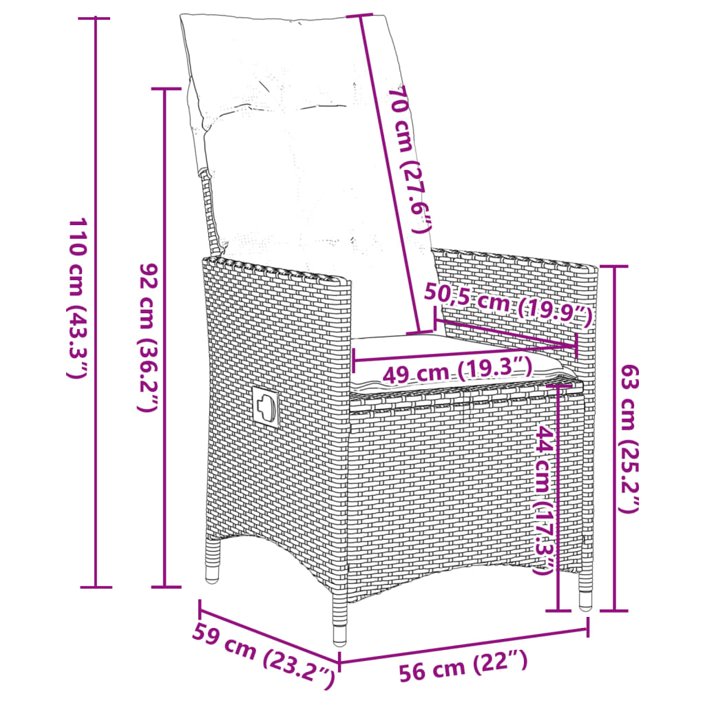 Set bistro de gradina cu perne, 9 piese, gri, poliratan — imaginea 9