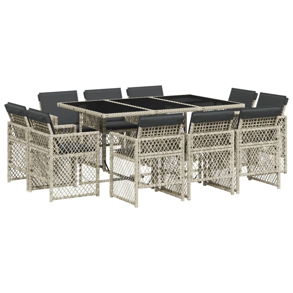 Set mobilier de gradina cu perne 11 piese gri deschis poliratan