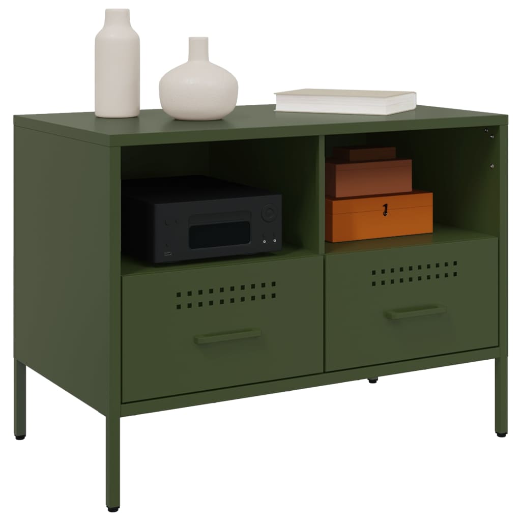 Dulap TV, verde masliniu, 68x39x50,5 cm, otel laminat la rece — imaginea 4
