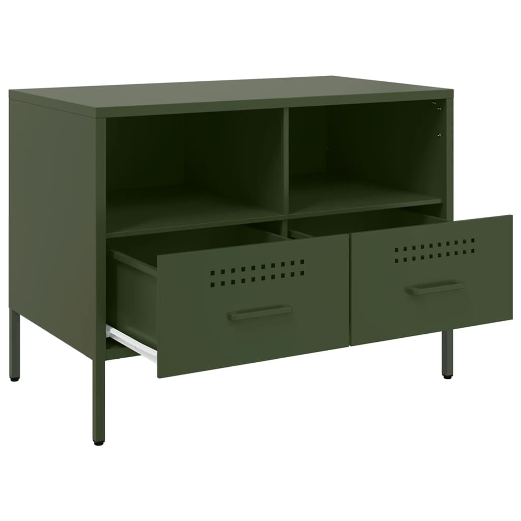 Dulap TV, verde masliniu, 68x39x50,5 cm, otel laminat la rece — imaginea 9