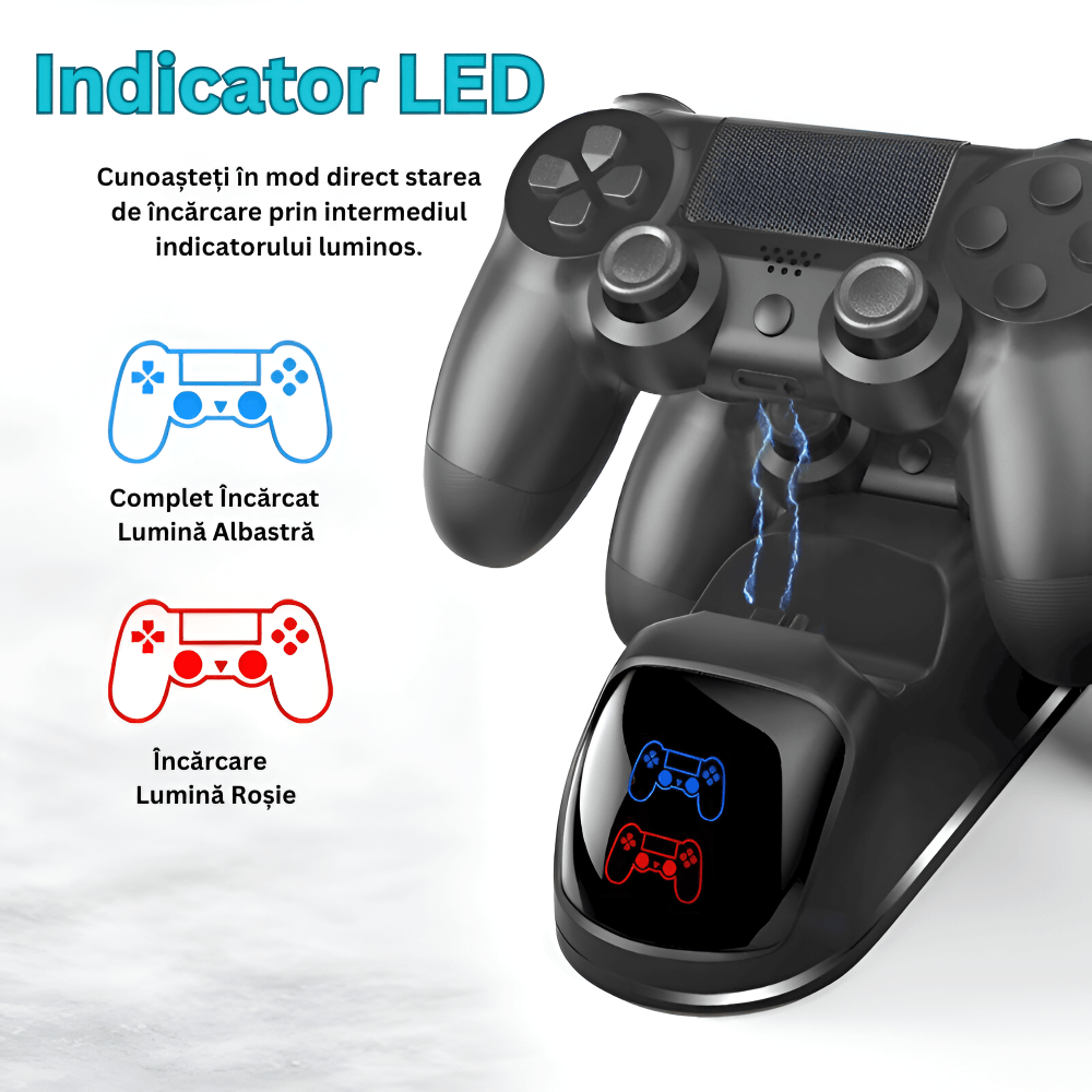Stand de Incarcare Dubla, 2 x Controller, Compatibilitate PlayStation PS4, Slim, Pro, Incarca Simultan Doua Manete