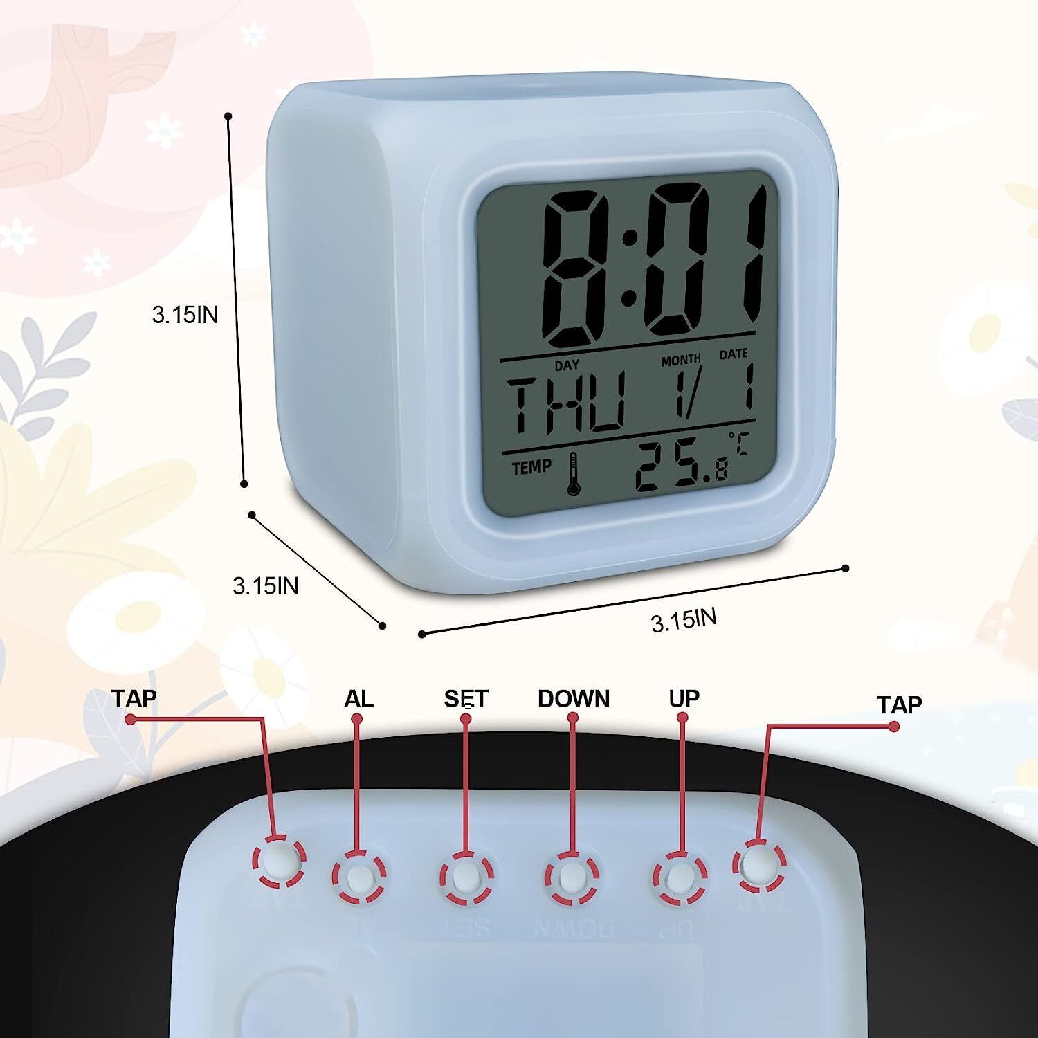 Ceas cu Termometru MRG M877 , LCD , 7 Lumini LED, Alb