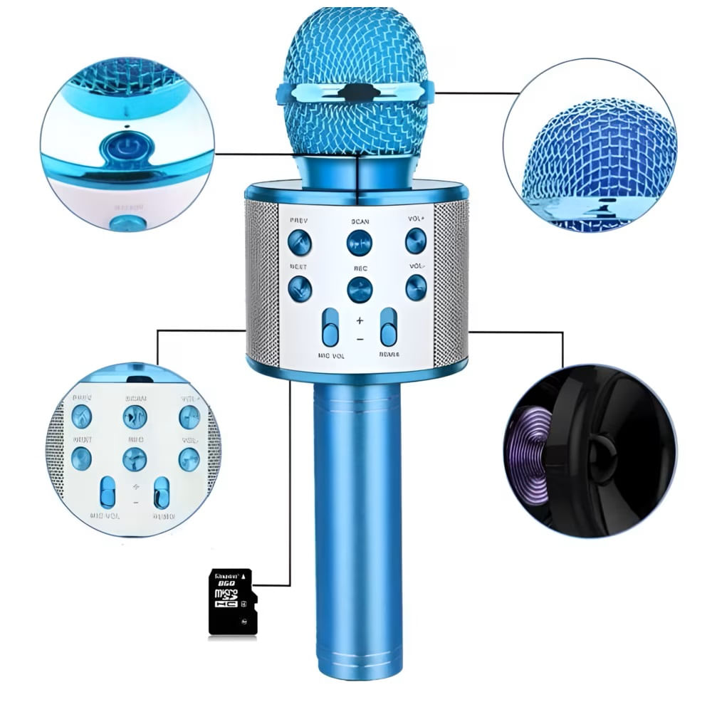 Microfon Wireless Karaoke MRG MWS858, Reincarcabil, Boxa, Albastru