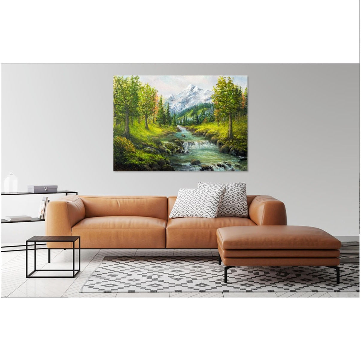 Tablou Canvas, Peisaj, rau, padure, munte, pictura, 80 x 60 cm
