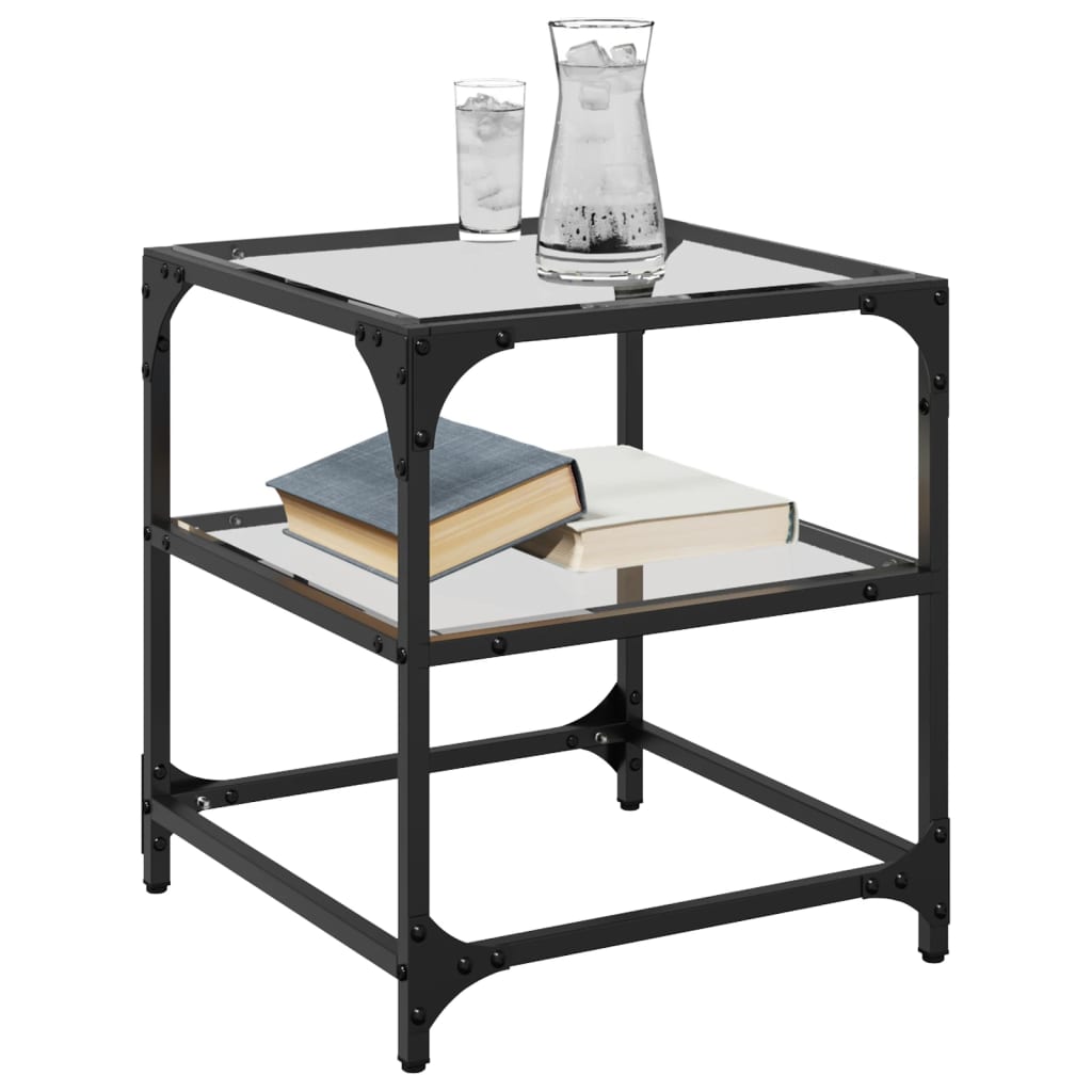 Mese cafea blat din sticla transparenta 2 buc. 40x40x45 cm otel — imaginea 3